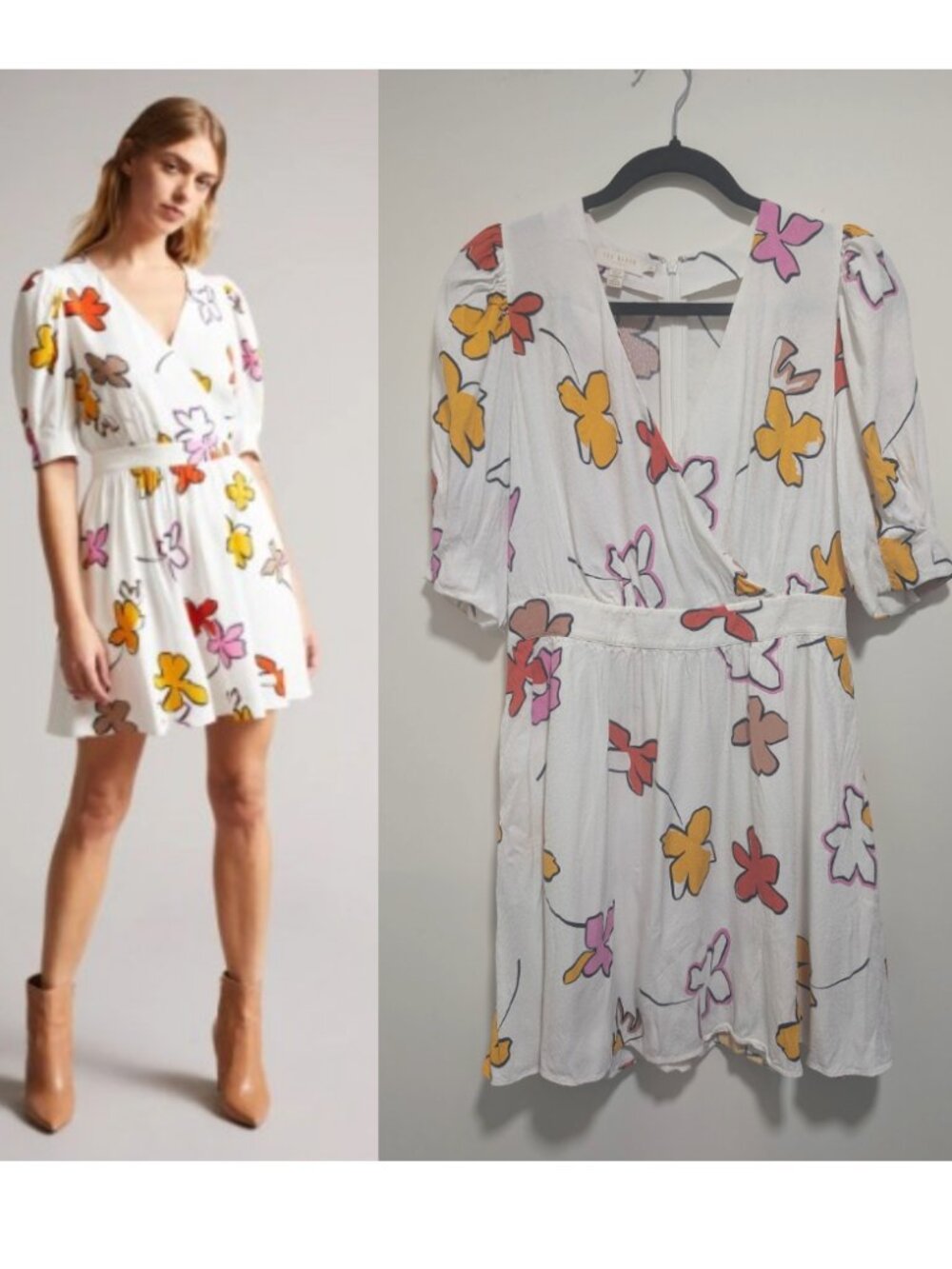 Ted Baker | Wesllie Printed Wrap Front Mini Dress in White Floral